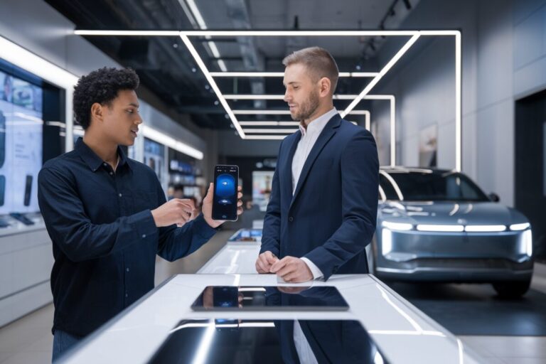 Un client installe One UI 8.5 sur un smartphone Samsung en magasin