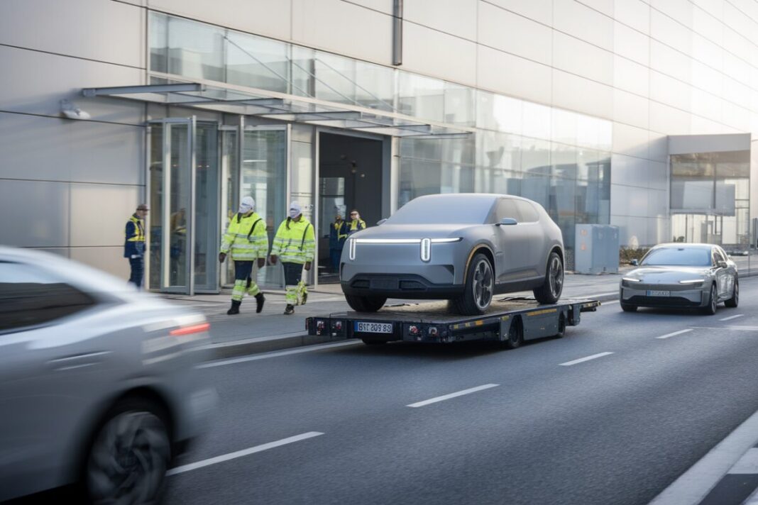 Investissement industriel et virage électrique Des salariés devant une usine modernisée pour véhicules électriques
