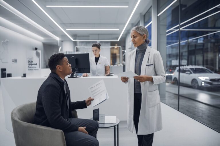 Un médecin échange avec un patient sur un arrêt de travail