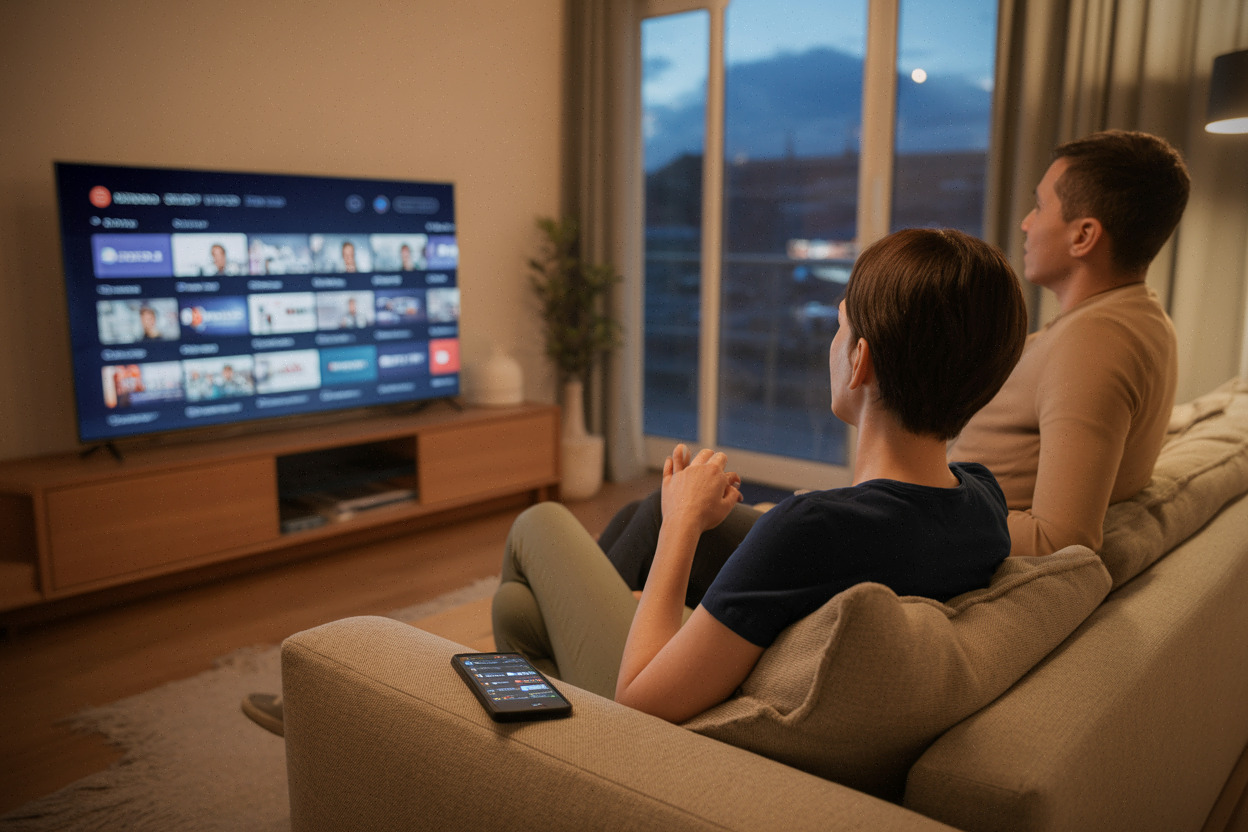 Abonnés devant un catalogue de streaming questionnant la transparence de l’IA