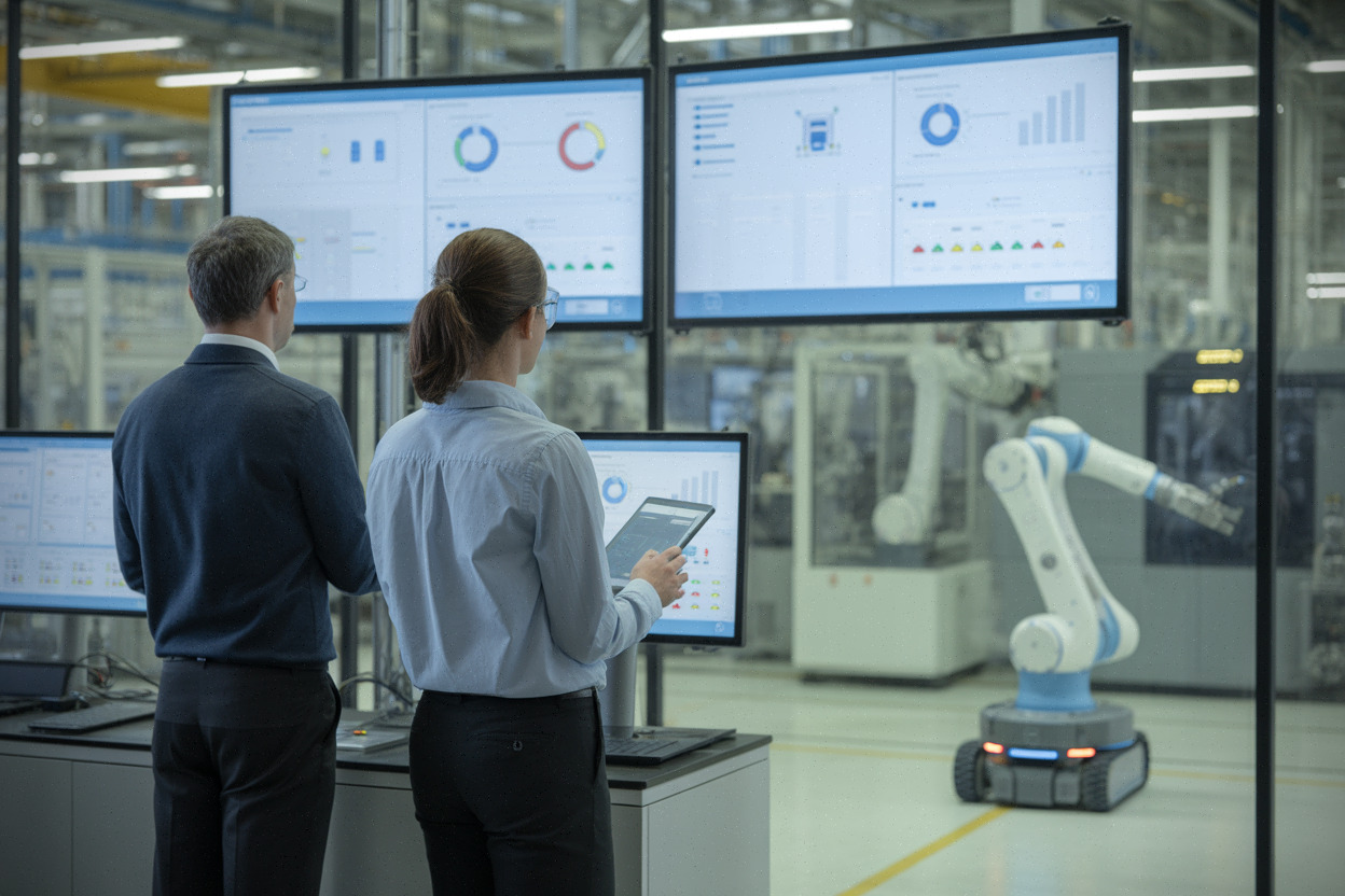Salle de contrôle d’usine intelligente pilotée par intelligence artificielle
