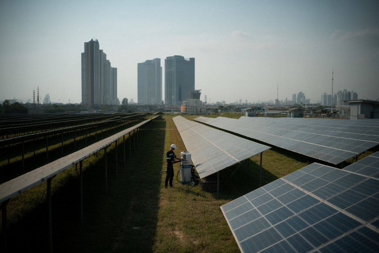 Ferme solaire près de Bangkok alimentant le réseau électrique thaïlandais