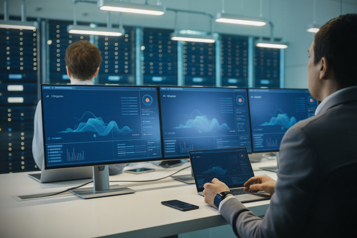 Ingénieurs supervisant des services cloud pour modèles d'intelligence artificielle