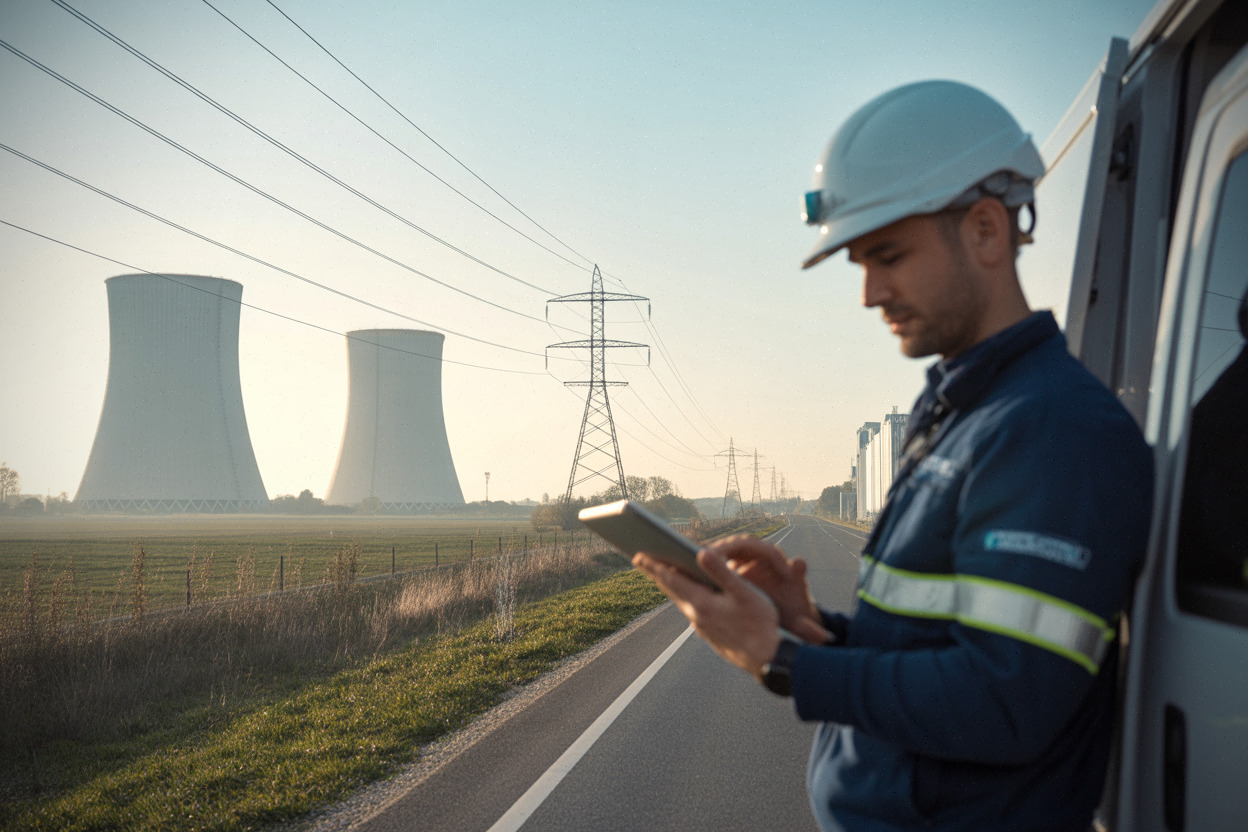 Centrale nucléaire française et lignes électriques vers un datacenter