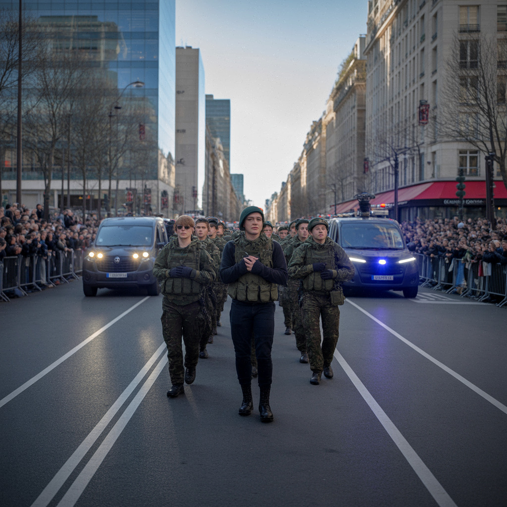 Unités militaires françaises défilant devant le public parisien du 14 juillet