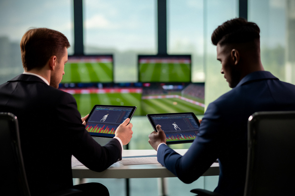 Analystes sportifs étudiant des données IA avant France-Maroc 2026