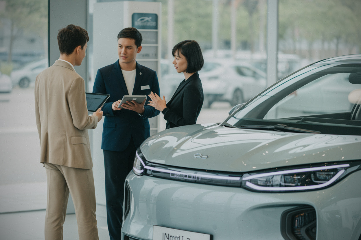 Concession chinoise présentant un nouveau modèle de voiture électrique
