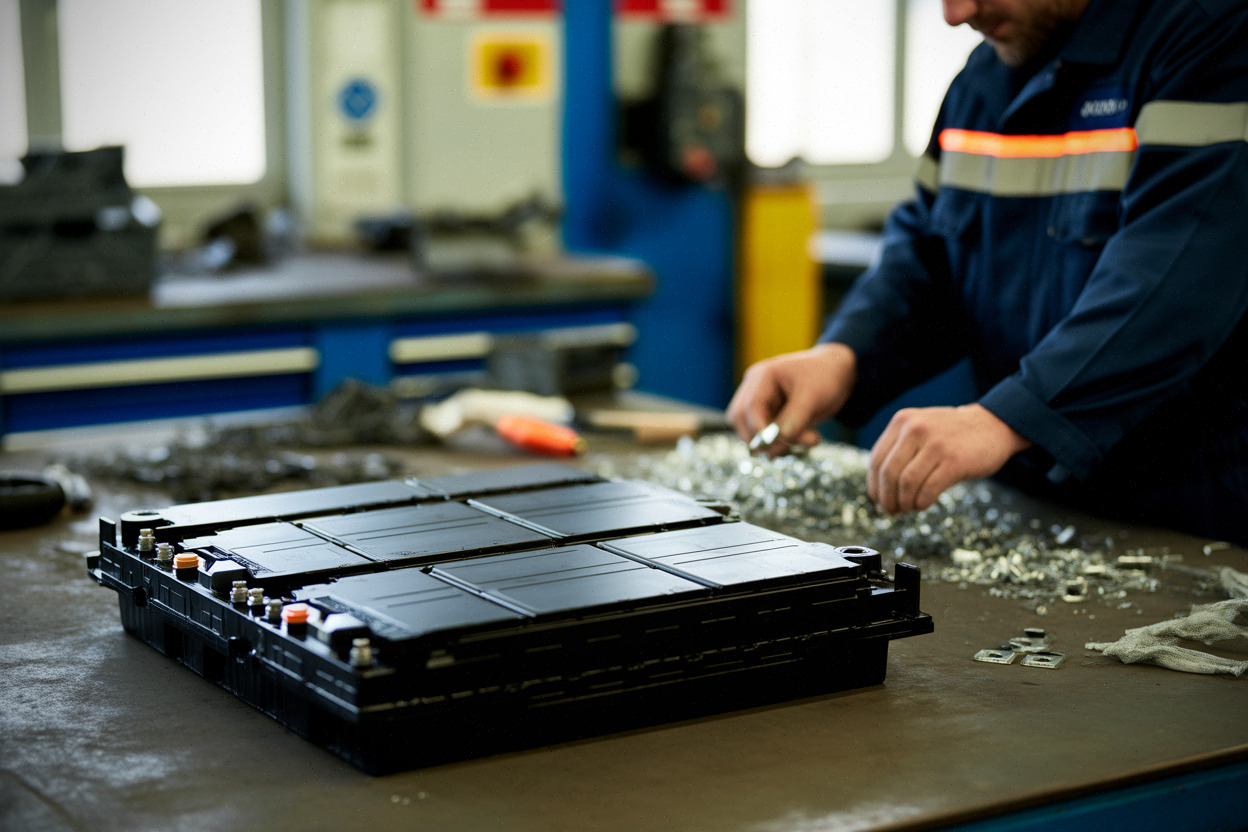 Technicien travaillant sur le recyclage de batteries électriques