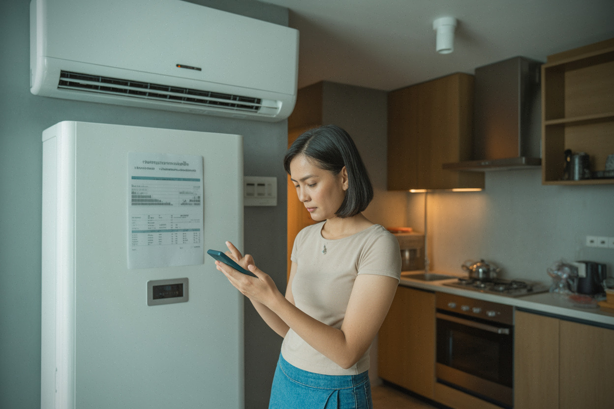 Foyer thaïlandais suivant sa consommation électrique sur smartphone