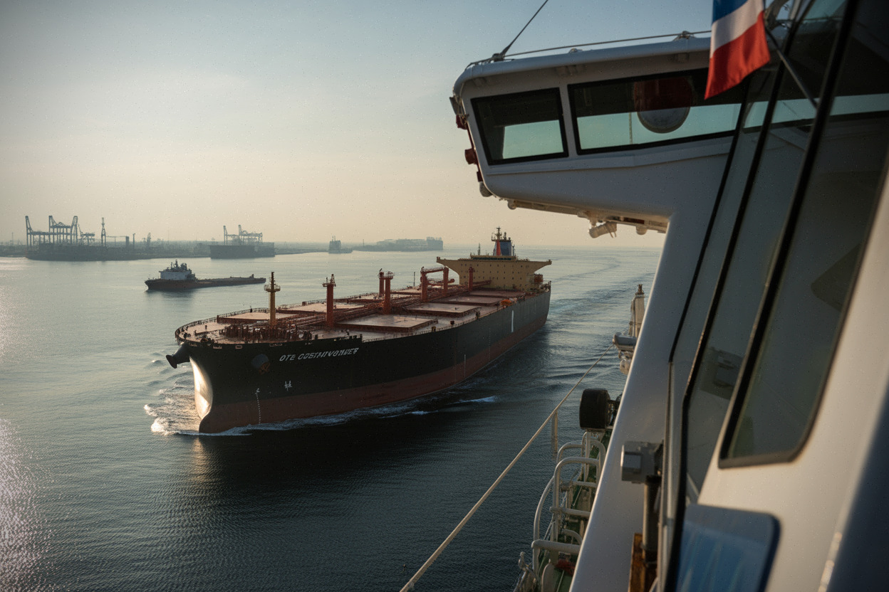 Pétrolier traversant une route maritime stratégique sous surveillance