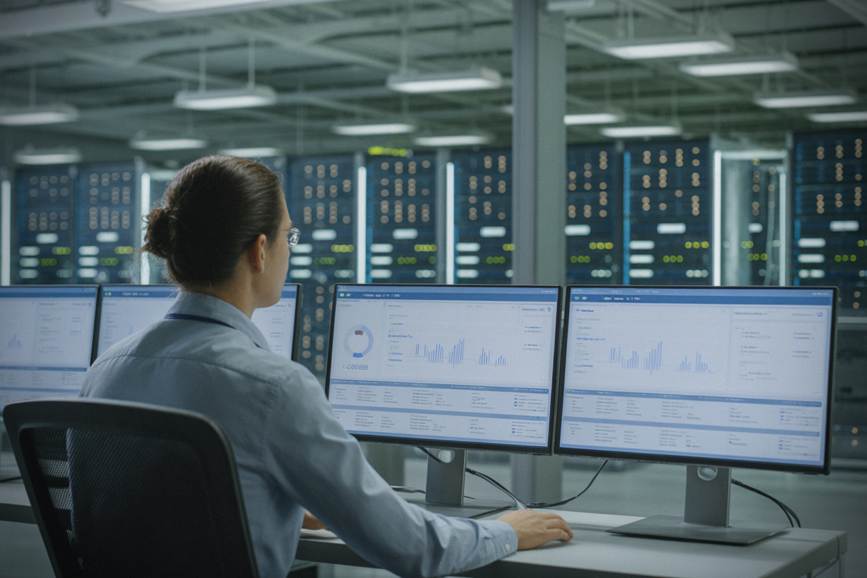 Ingénieur surveillant des infrastructures Google Cloud dans un centre de données