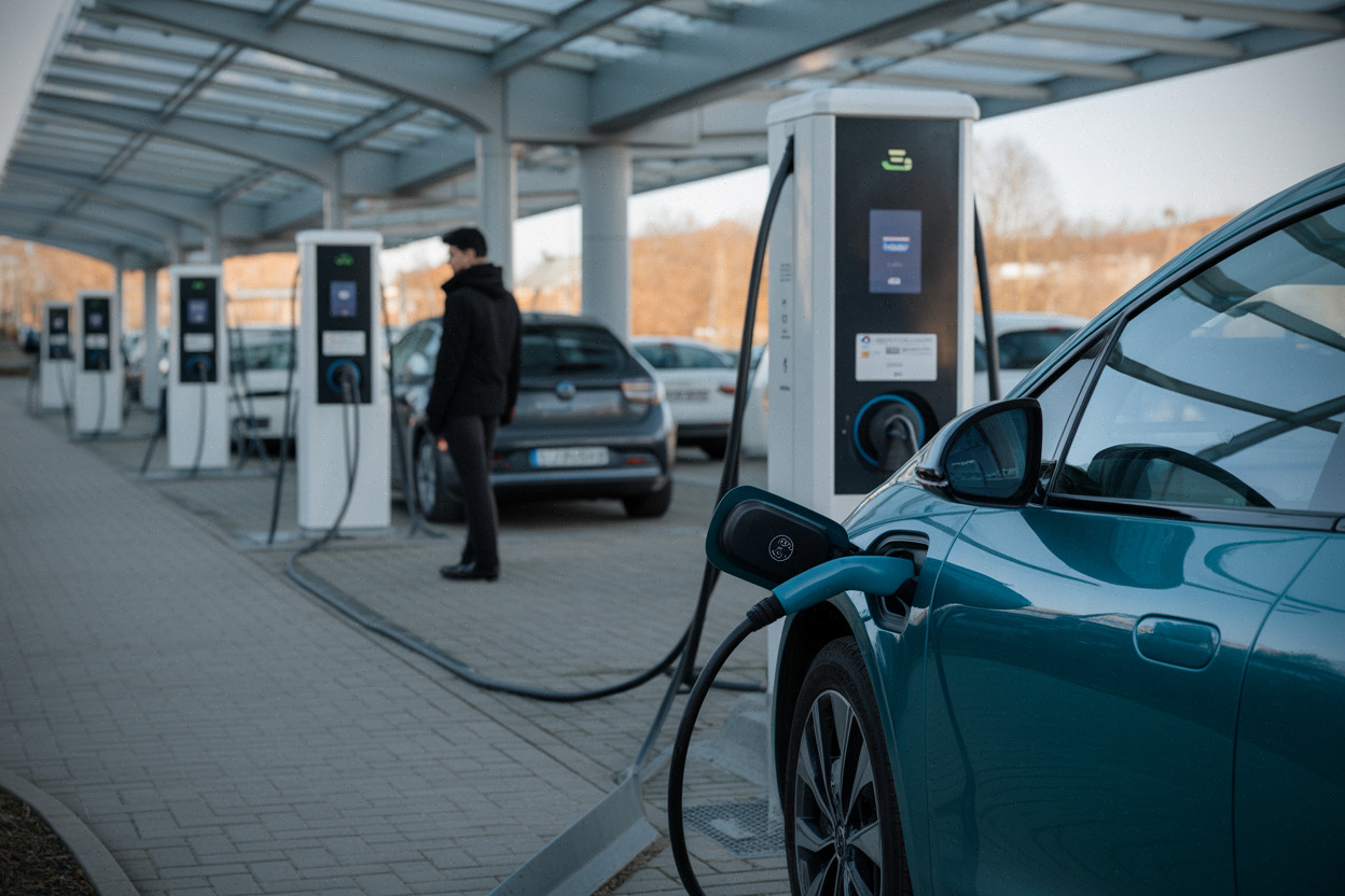 Recharge rapide de voiture électrique lors d'un test comparatif