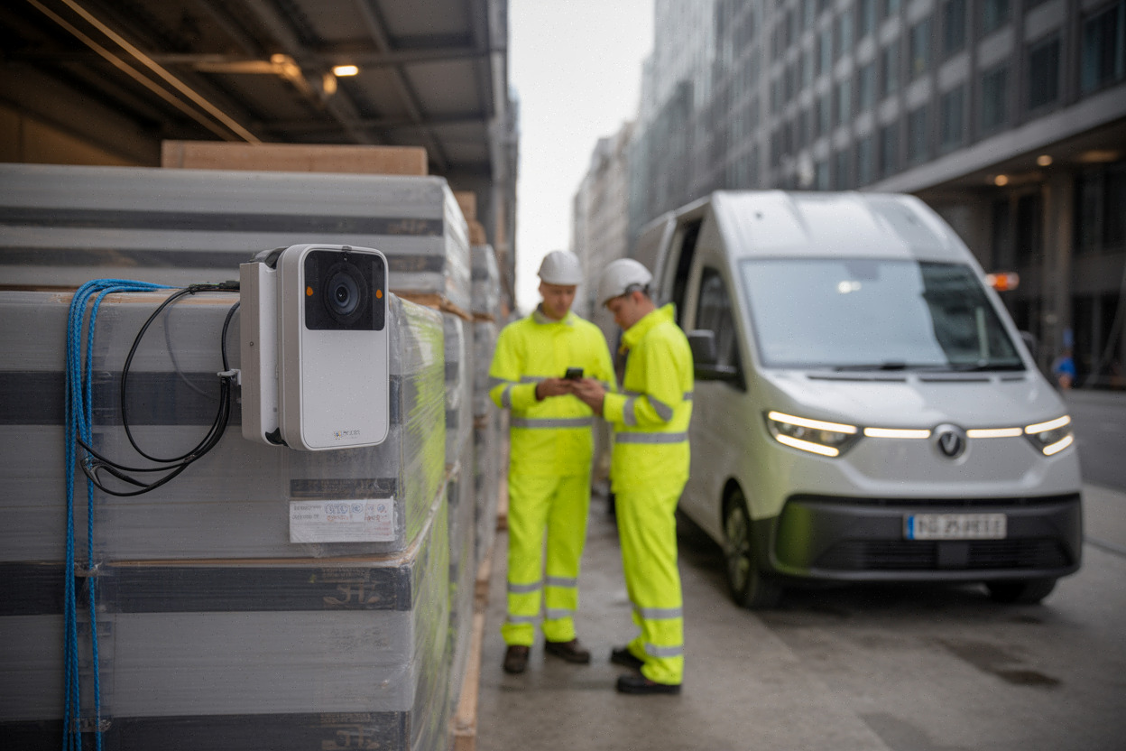 Caméra solaire surveillant un chantier temporaire en zone urbaine