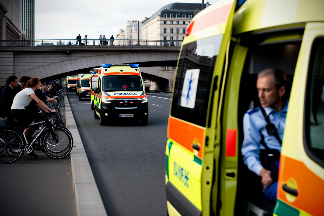 Ambulances sur les quais de Lyon pendant une manifestation