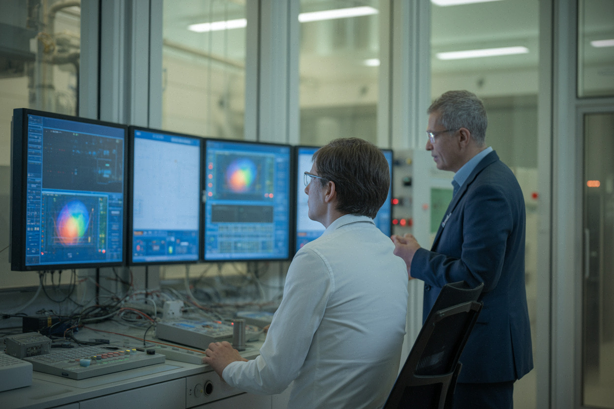 Salle de contrôle moderne dédiée aux recherches sur la fusion nucléaire