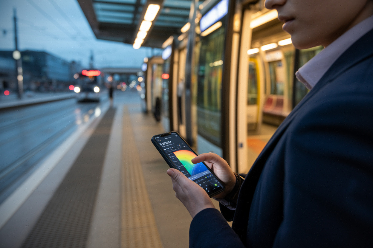 Application météo avec radar de pluie utilisée avant un trajet