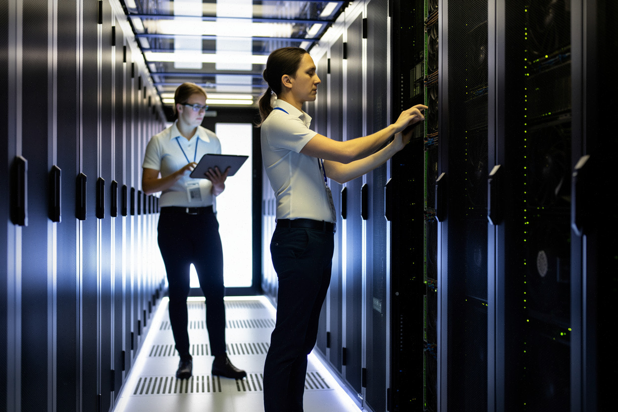 Centre de données illustrant la puissance de calcul de l’IA