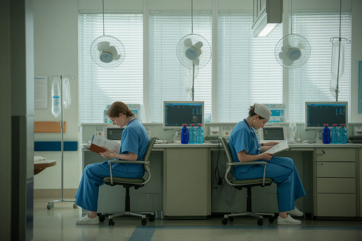 Soignants mobilisés dans un service hospitalier pendant la canicule