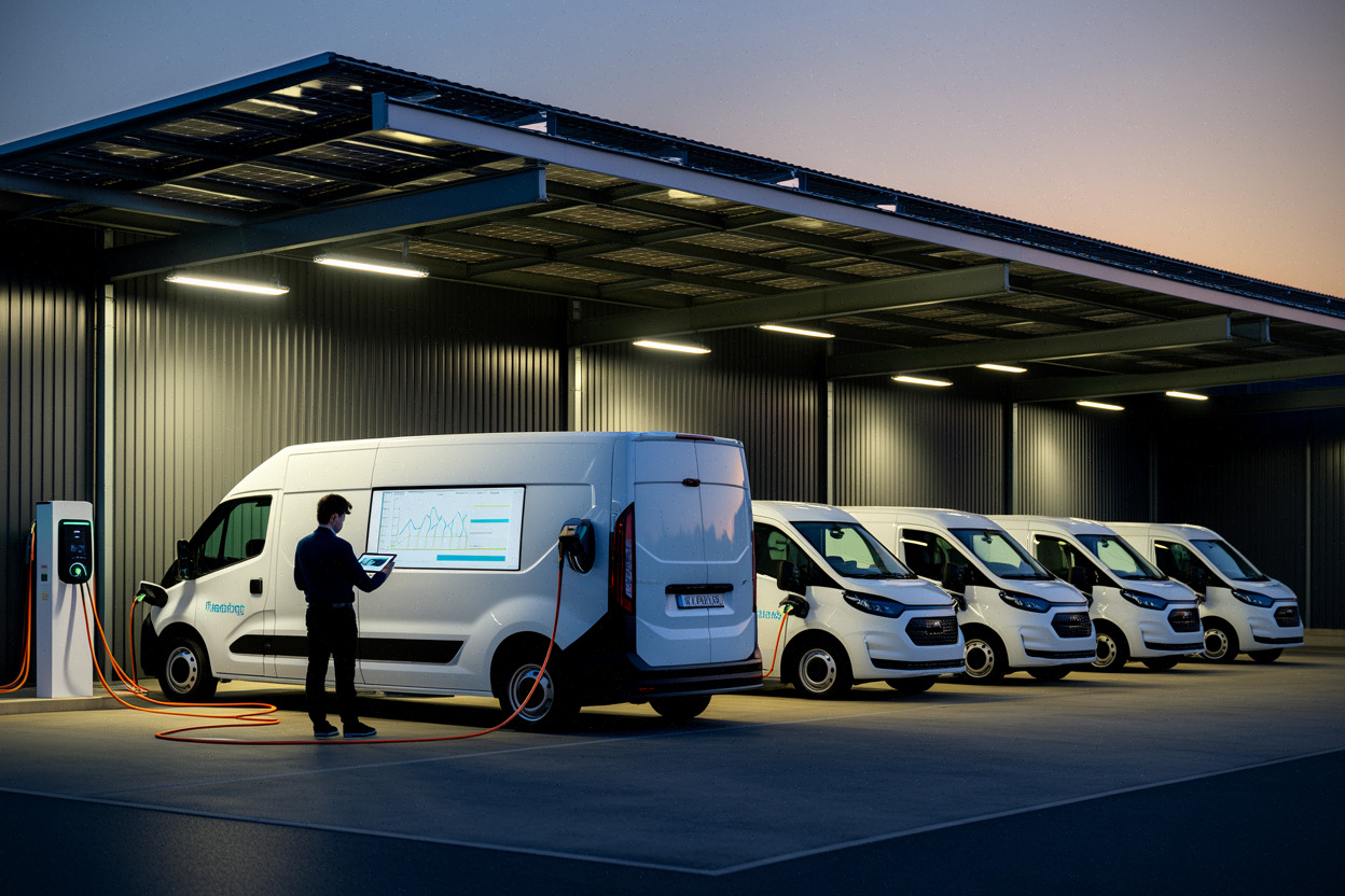 Recharge V2G de fourgons électriques dans un dépôt professionnel