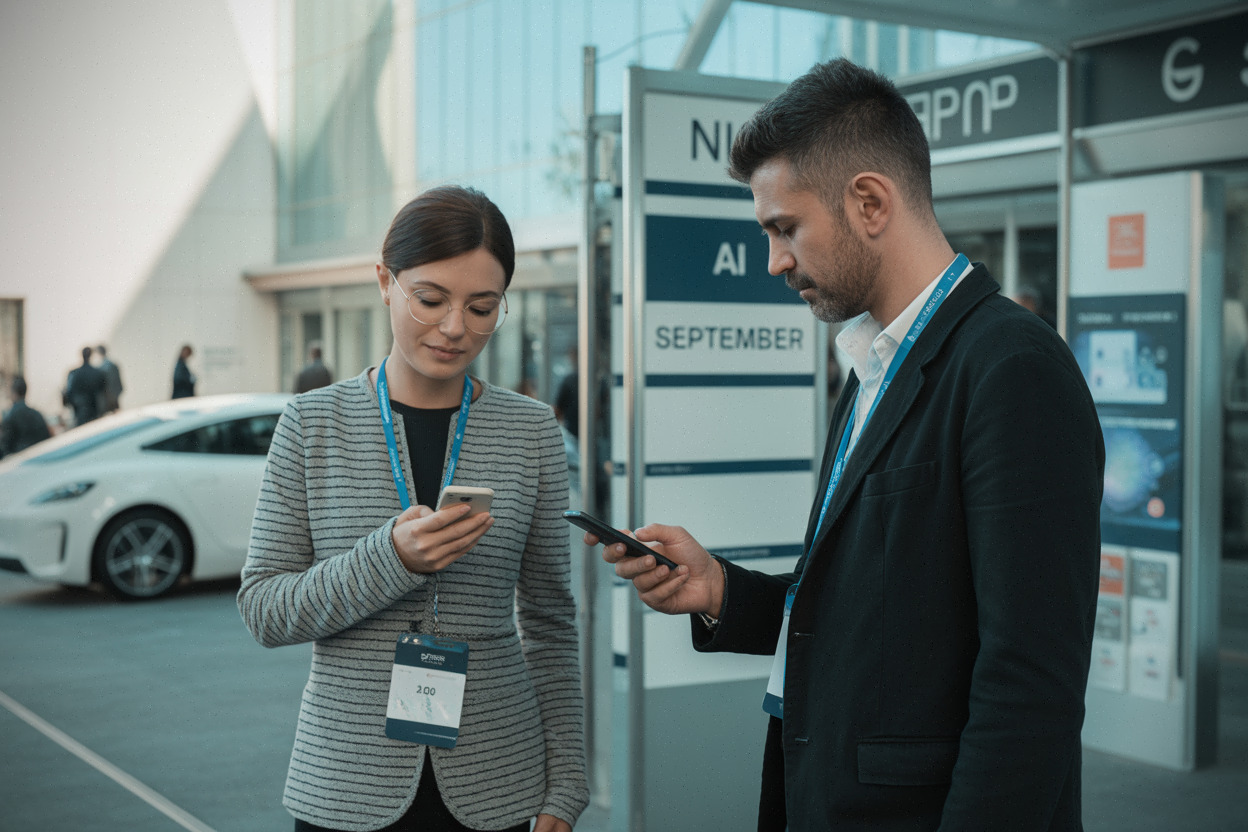 Participants consultant le programme des AI Cluster Days à Nice